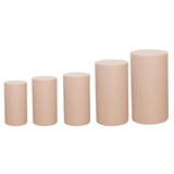 Set of 5 | Nude Cylinder Stretch Fitted Pedestal Pillar Prop Covers, Display Box Stand Covers