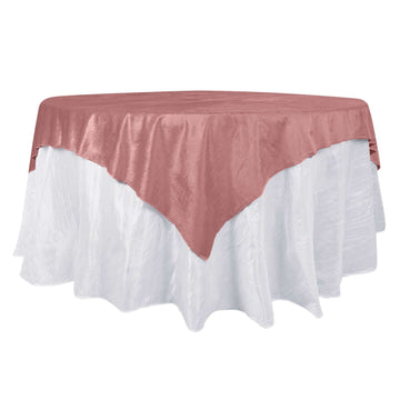 Velvet 72"x72" Table Overlay Square Tablecloth Dusty Rose - Premium Soft Finish Table Topper