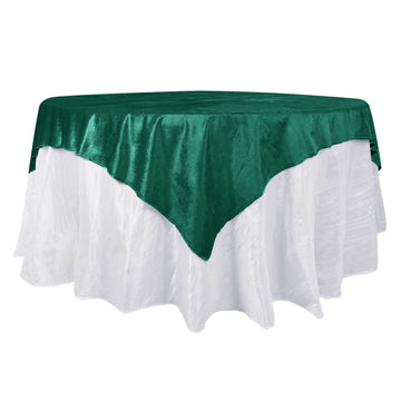 Velvet 72"x72" Table Overlay Square Tablecloth Hunter Emerald Green - Premium Soft Finish Table Topper