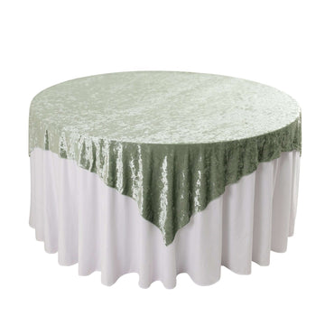 Velvet 72"x72" Table Overlay Square Tablecloth Sage Green - Premium Crushed Design for Stylish Celebrations