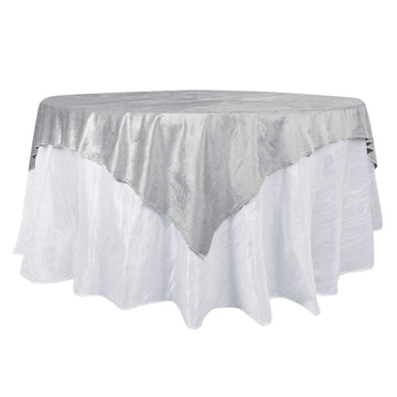 Velvet 72"x72" Table Overlay Square Tablecloth Silver - Premium Soft Finish for Sophisticated Celebrations