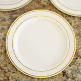 10 Pack | 10inch Très Chic Gold Rim Ivory Disposable Dinner Plates, Plastic Party Plates