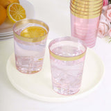 25 Pack 10oz Blush Crystal Plastic Party Cups With Gold Rim, Disposable Drink Tumbler