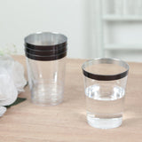 25 Pack Clear Crystal Plastic Tumbler Glasses with Black Rim, 10oz Disposable Drink Glasses