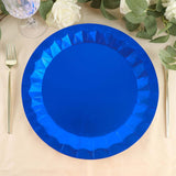 12inch Round Royal Blue Geometric Foil Paper Charger Plates, Disposable Serving Trays - 400 GSM