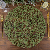 6 Pack | 15inch Olive Green Paper Fiber Woven Placemats, Round Table Mats