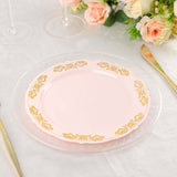 7.5Inch Gold Embossed Blush/Rose Gold Plastic Dessert Salad Plate - Round With Scalloped Edges