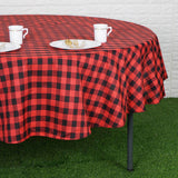 90" Black Red Buffalo Plaid Round Tablecloth, Gingham Polyester Checkered Tablecloth