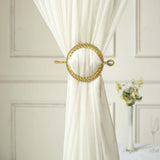 Set of 2 | 6inch Gold Acrylic Braided Barrette Style Curtain Tie Backs With Crystal Diamond