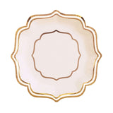 25 Pack | White/Gold 8" Scallop Rim Dessert Party Paper Plates, Disposable Appetizer Salad Plates - 300 GSM#whtbkgd