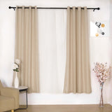 2 Pack | Handmade Beige Faux Linen Curtains 52x84inch Curtain Panels With Chrome Grommets