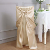 Beige Satin Self-Tie Universal Chair Cover, Folding, Dining, Banquet and Standard