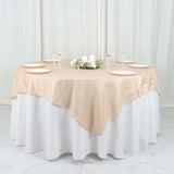 72x72Inch Beige Accordion Crinkle Taffeta Table Overlay, Square Tablecloth Topper