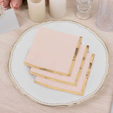 50 Pack Blush Disposable Cocktail Napkins with Gold Foil Edge, Soft 2 Ply Paper Napkins