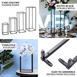 24Inch Rectangular Matte Black Metal Wedding Flower Stand, Geometric Column Frame Centerpiece