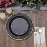 25 Pack | 10inch Black Sunray Gold Rimmed Serving Dinner Paper Plates, Disposable Party Plates