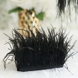 39" Black Real Ostrich Feather Fringe Trims With Satin Ribbon Tape