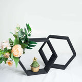 2 PC | Tall Hexagon Black Wood Centerpiece | Wood Geometric Terrarium | Honeycomb Storage Shelf