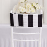 5 Pack | Black/White Stripe Spandex Fit Chair Sashes, Elastic Bands - 5x14Inch