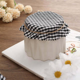 6inch Black/White Gingham Mason Jar Cloth Lid Covers, Checkered Jam Jar Covers with Jute String