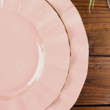 9inch Blush / Rose Gold Disposable Dinner Plates with Gold Ruffled Rim, Plastic Dinnerware