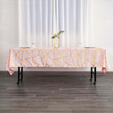 60"x102" Blush Rectangle Polyester Tablecloth With Gold Foil Geometric Pattern