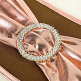 5 pack Metallic Spandex Chair Sashes With Attached Round Diamond Buckles - Rose Gold | Blush