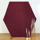 8ftx7ft Burgundy Metallic Shimmer Tinsel Spandex Hexagon Backdrop, 2-Sided Wedding Arch Cover