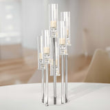 33inch Clear 7 Arm Crystal Cluster Round Taper Candelabra, Candle Holder Pillar Candles Mirror Base