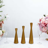 Set of 3 Nordic Hourglass Style Gold Metal Candlestick Holders, Modern European Style Taper