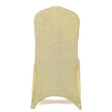 Champagne Spandex Stretch Banquet Chair Cover, Fitted with Metallic Shimmer Tinsel Back