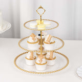 14inch Clear 3-Tier Plastic Dessert Display Stand With Gold Beaded Rim, Round Cupcake Tower