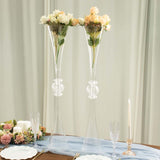 2 Pack | 31inch Clear Crystal Embellishment Trumpet Flower Vase, Reversible Plastic Centerpiece