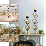 28inch Tall 3-Tier Stacked Black Geometric Candle Holder with Amber Glass Votives & Gold Trim