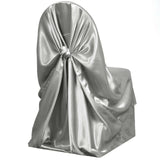 Silver Satin Self-Tie Universal Chair Cover, Folding, Dining, Banquet and Standard