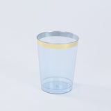 25 Pack Dusty Blue Crystal Plastic Tumbler Glasses with Gold Rim, 10oz