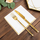 50 Pack | 2 Ply Soft White With Gold Foil Edge Dinner Paper Napkins