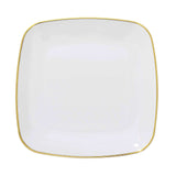 10 Pack | 10inch White with Gold Rim Square Plastic Lunch Party Plates, Disposable Dinner Plates#whtbkgd