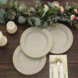 25 Pack | 8inch Taupe Gold Rim Sunray Disposable Dessert Plates