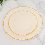 10 Pack 7.5" Ivory Gold Flair Rim Disposable Salad Plates, Round Plastic Dessert Appetizer Plates