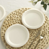 50 Pack | 7inch White Biodegradable Bagasse Dessert Plates, Sugarcane Appetizer Salad Party Plates
