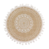 Jute & White Embroidery Mandala Print Placemats, Rustic Round Woven Burlap Tassel Table Mats#whtbkgd