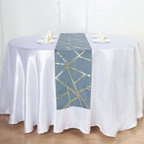 9ft Dusty Blue With Gold Foil Geometric Pattern Table Runner