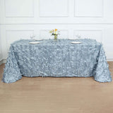 90x156inch Dusty Blue 3D Leaf Petal Taffeta Fabric Rectangle Tablecloth