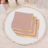 50 Pack Dusty Rose Disposable Cocktail Napkins with Gold Foil Edge