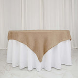 54"x54" Natural Faux Burlap Square Table Overlay, Boho Chic Jute Table Linen