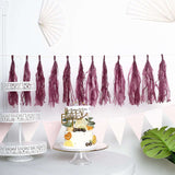 12 Pack | Pre-Tied Eggplant Tissue Paper Tassel Garland With String, Hanging Fringe Party Streamer Backdrop Decor