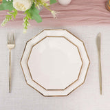 25 Pack | White 9inch Geometric Dinner Paper Plates, Disposable Plates With Gold Foil Rim