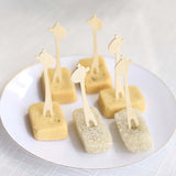 100 Pack Natural Eco Friendly Giraffe Bamboo Mini Forks, 4inch Double Pronged Biodegradable Cocktail