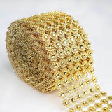 4inchx10 Yards Gold Fleur Diamond Rhinestone Ribbon Wrap Roll, DIY Craft Ribbon